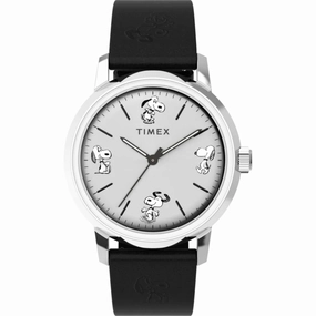 Timex Men's Watch - Marlin Peanuts Sketch Automatic Black Leather Strap | TW2W54000