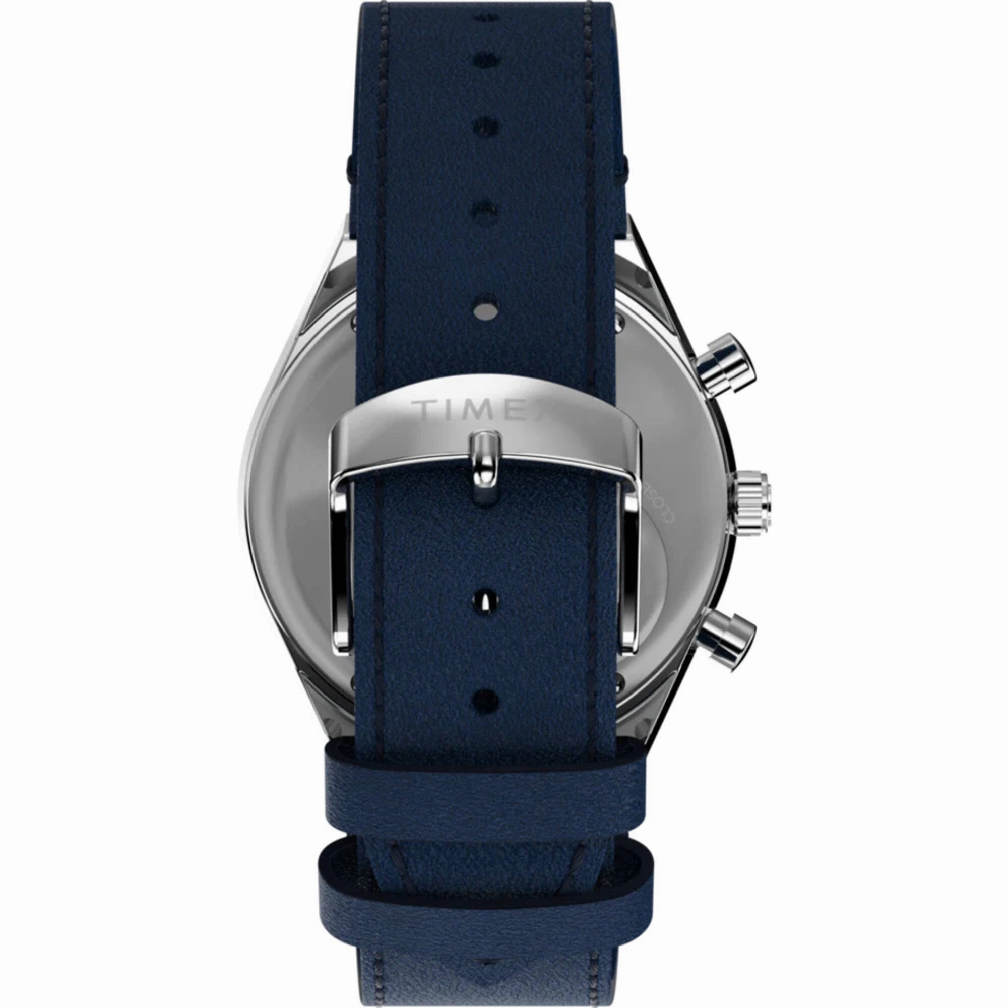 Timex Men's Watch - Q Timex Chronograph Blue and White Dial Leather Strap | TW2W51700