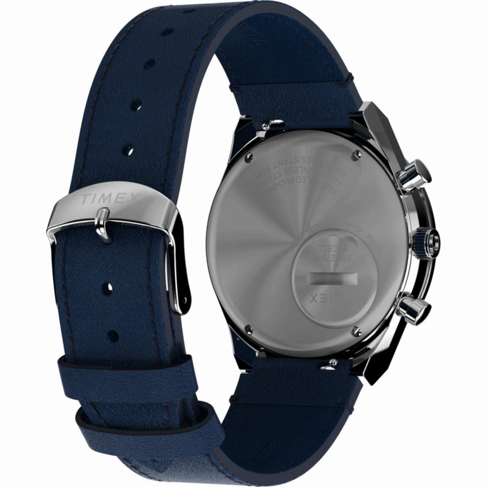 Timex Men's Watch - Q Timex Chronograph Blue and White Dial Leather Strap | TW2W51700