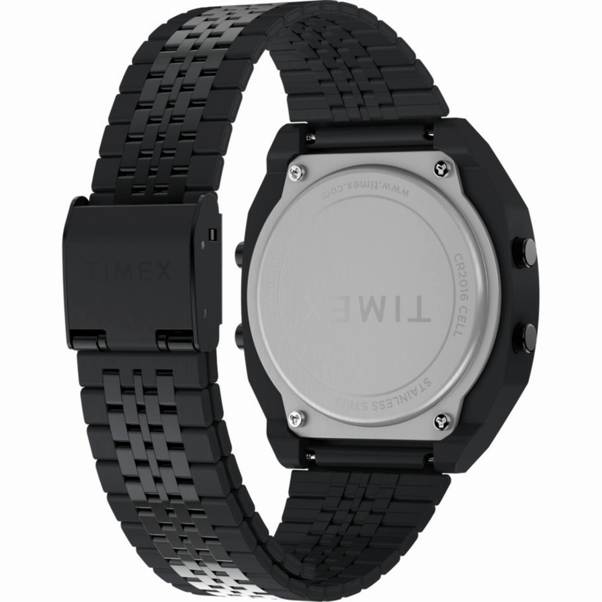 Timex Men's Watch - T80 Grey Digital Dial Black Stainless Steel Bracelet | TW2W91600