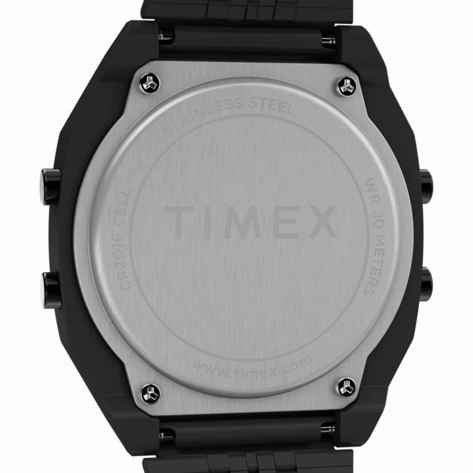 Timex Men's Watch - T80 Grey Digital Dial Black Stainless Steel Bracelet | TW2W91600