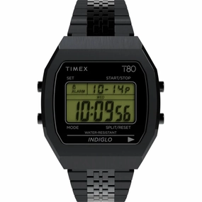 Timex Men's Watch - T80 Grey Digital Dial Black Stainless Steel Bracelet | TW2W91600