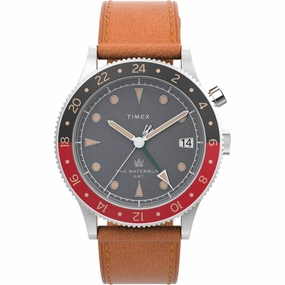 Timex Men's Watch - The Waterbury GMT Rotating Bezel Tan Leather Strap | TW2V74000