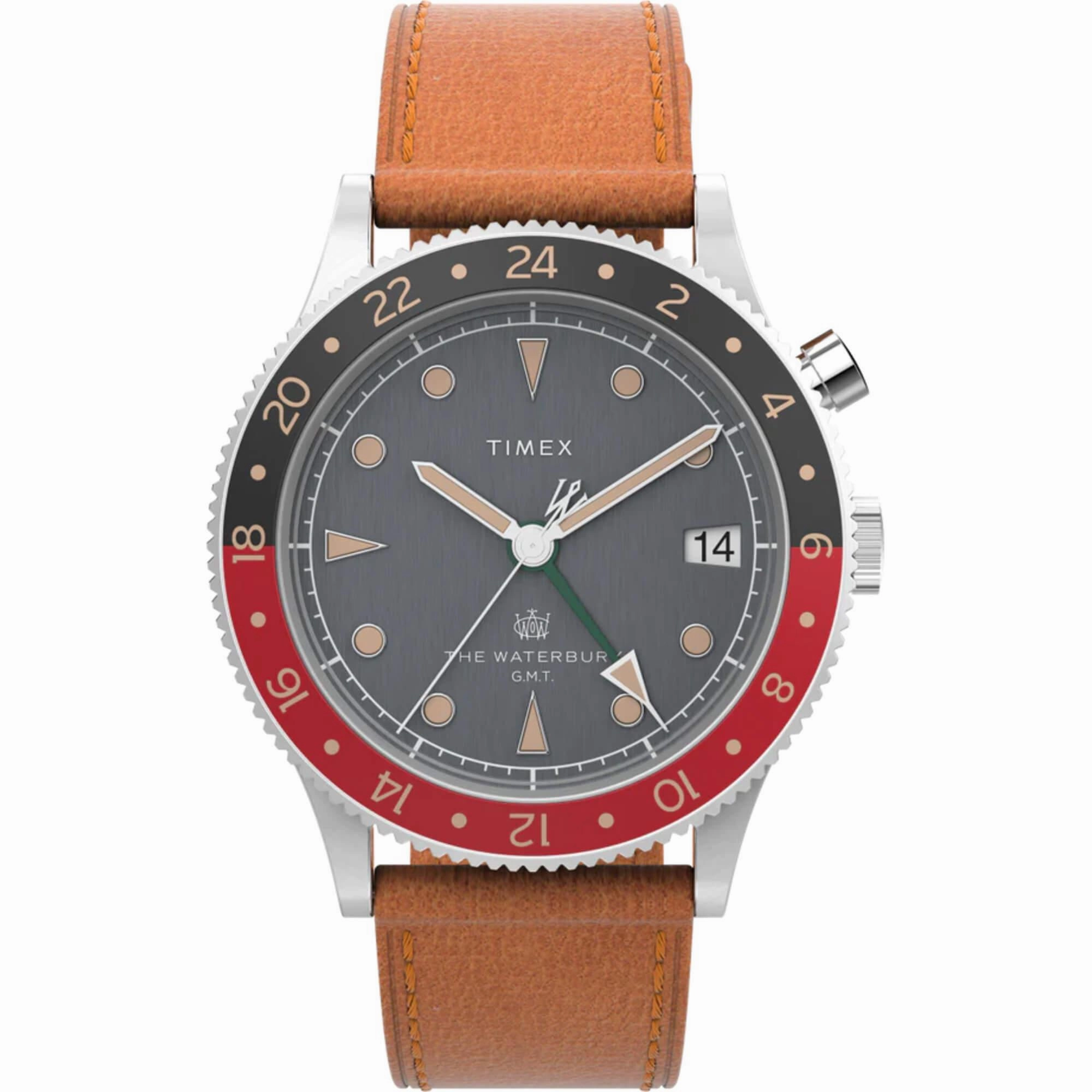 Timex Men's Watch - The Waterbury GMT Rotating Bezel Tan Leather Strap | TW2V74000