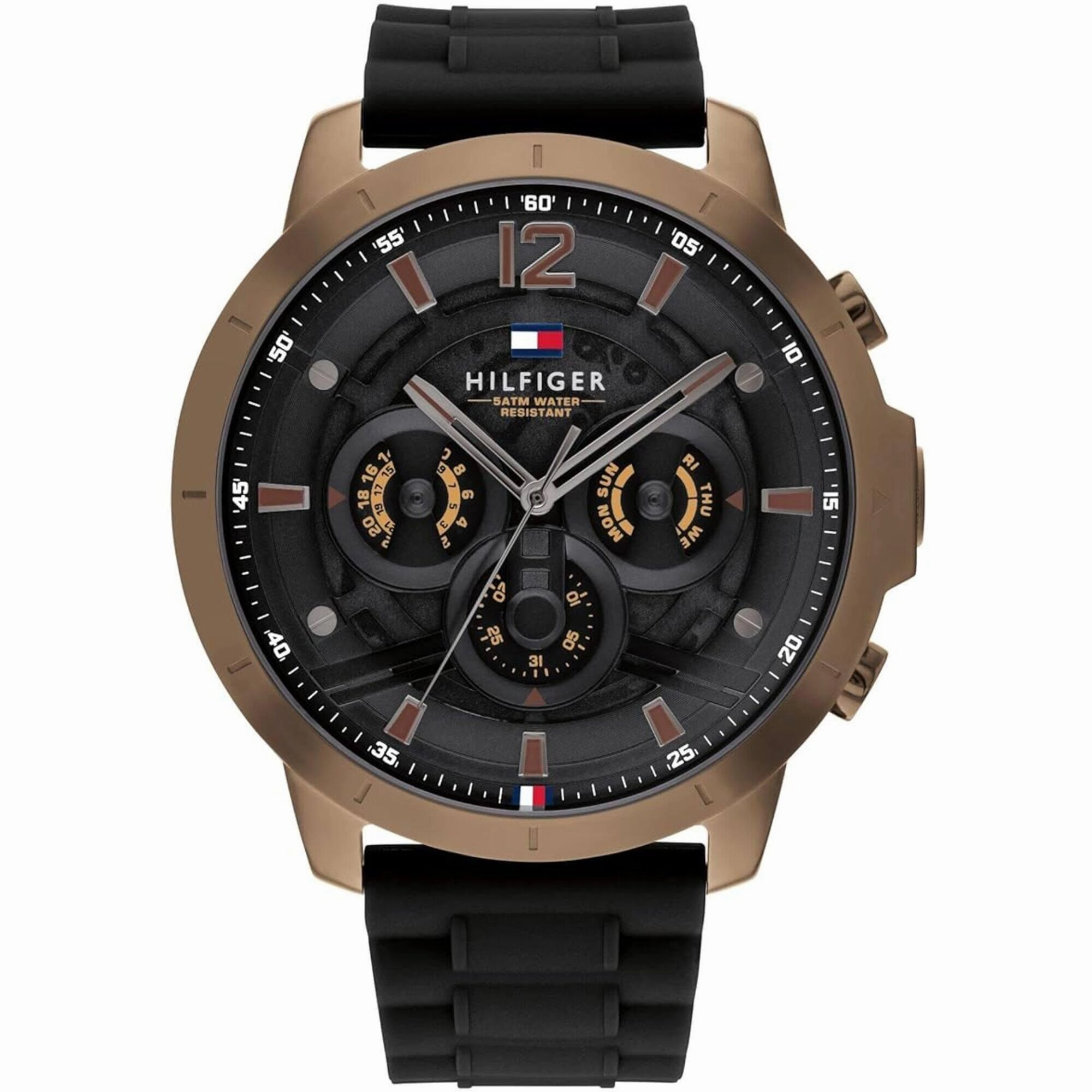 Tommy Hilfiger Men's Watch - Luca Day-Date Black Dial Silicone Rubber Strap | 1710491