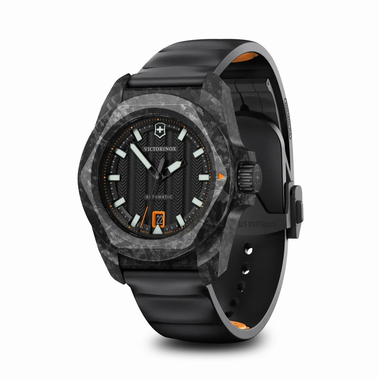 Victorinox I.N.O.X Automatic 41mm Set Black Rubber Black Dial Carbon Case Watch 242023.1