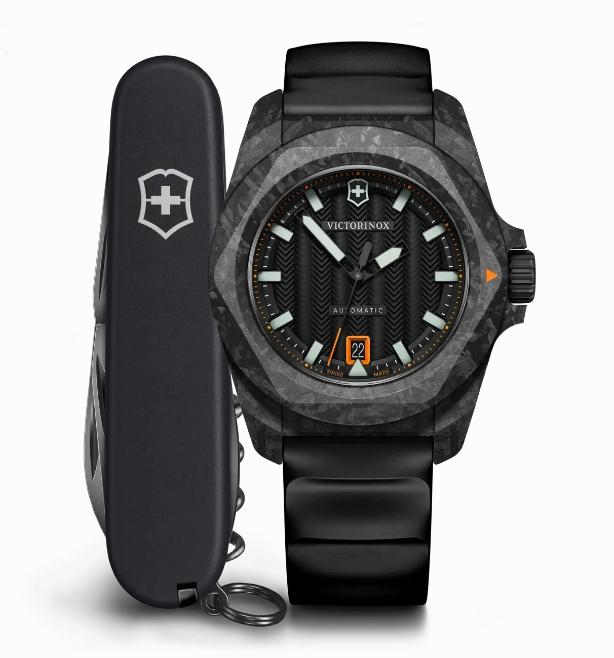 Victorinox I.N.O.X Automatic 41mm Set Black Rubber Black Dial Carbon Case Watch 242023.1