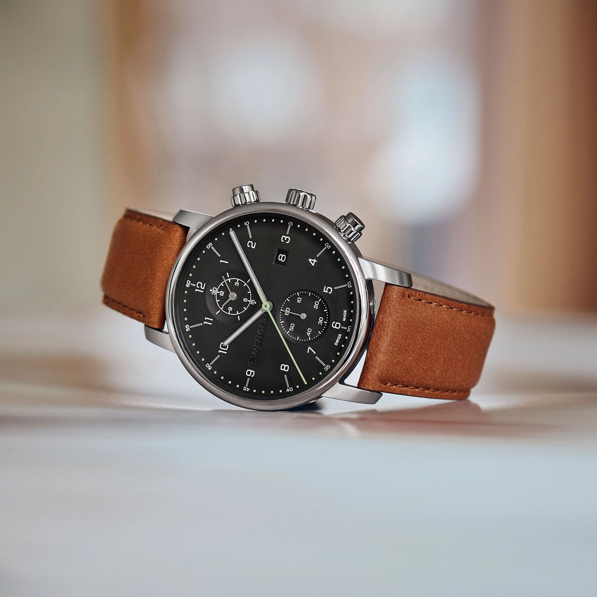 Wenger Urban Classic Chrono Black Dial Brown Strap Watch 01.1743.121