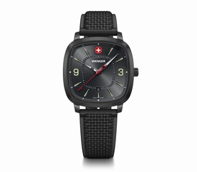 Wenger Vintage Sport 37mm Black Dial Silicone Strap Watch 01.1921.113